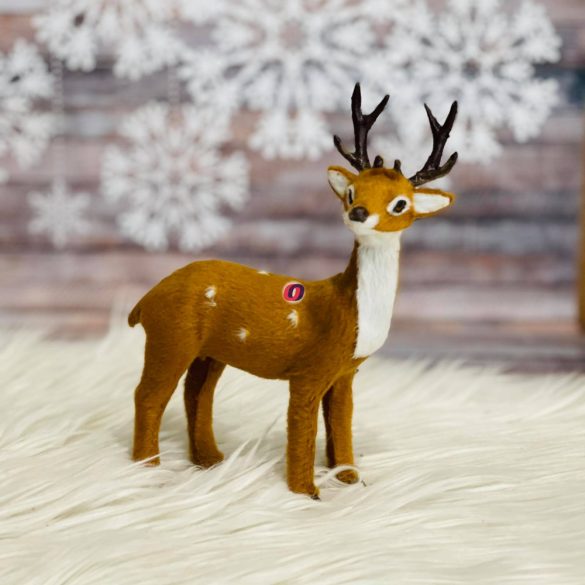 Szarvas álló műanyag, textil 13x6x15,5cm világos barna karácsonyi figura
