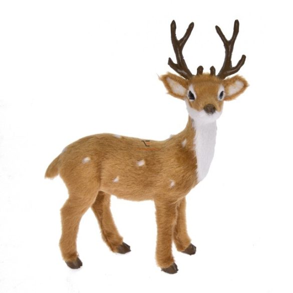 Szarvas álló műanyag, textil 13x6x15,5cm világos barna karácsonyi figura