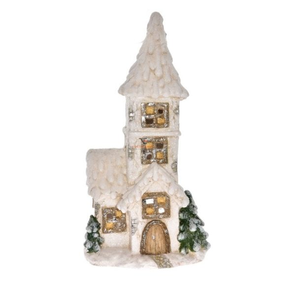 Házikó kerámia 31x21,5x58,5cm krém,fehér karácsonyi LED figura