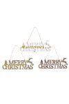 "Merry Christmas" felirat akasztós, szarvassal fa 30x11cm fehér/natúr 3 féle karácsonyi ajtódísz