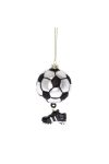 Focilabda focicipő glitteres dísz, akasztós üveg 6x12cm fekete, fehér Figurás karácsonyfadísz