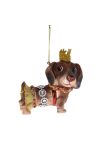 Kutya koronával, ruhában glitteres dísz, akasztós üveg 12,8x7,1x11cm barna Figurás karácsonyfadísz