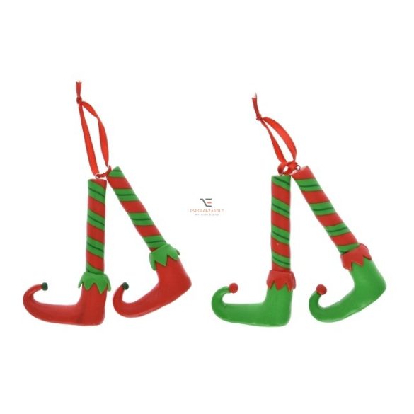 Manócsizma hosszú szárú, akasztós agyag 7x1x18 zöld, piros 2 féle Karácsonyi manó