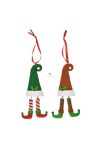 Manósapka lábbal, akasztós agyag 5,5x5,5x17 zöld, piros 2 féle Karácsonyi manó