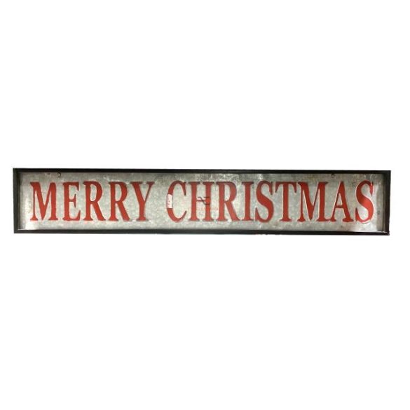 Tábla "Merry Christmas" bádog 114,5x19,5x1,3cm piros,fehér karácsonyi lakásdekoráció