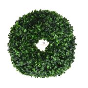 Selyemvirág buxus koszorú műanyag 28cm zöld őszi dísz