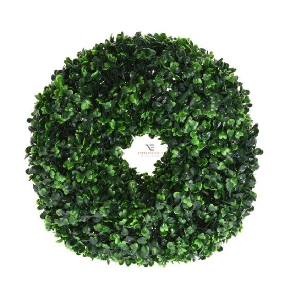 Selyemvirág buxus koszorú műanyag 28cm zöld őszi dísz