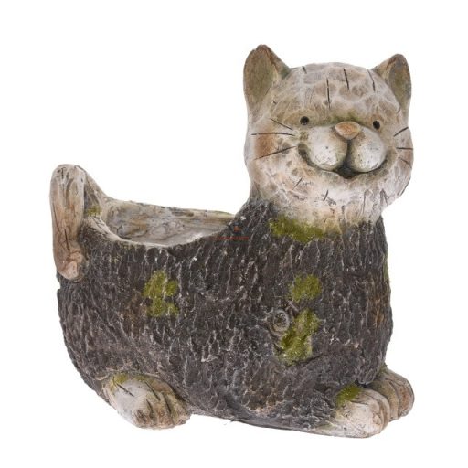 Kerti figura Cica kaspóval poly 29,5X22X27 zöld