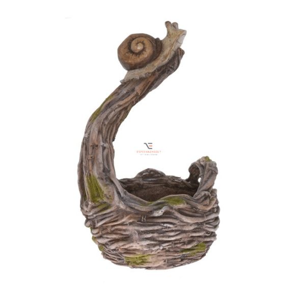 Kerti figura Csiga faágon kaspóval poly 29x28x48cm zöld