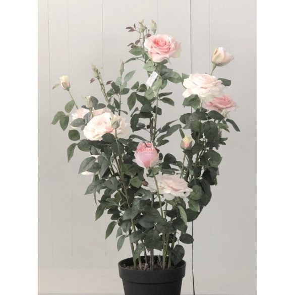 Selyemvirág rózsabokor műanyag kaspóban műanyag 112cm rózsaszín