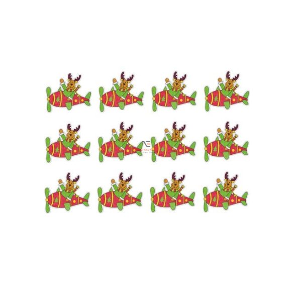 Szarvas repülőben fa 5,5x4,5cm zöld,piros,fehér  12db/cs dekorációs kiegészítő