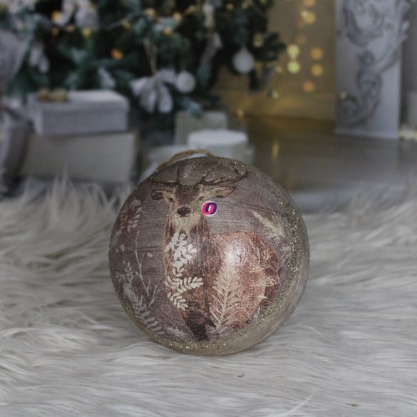Vintage Karácsonyfa Gömb szarvassal glitteres 14 cm barna