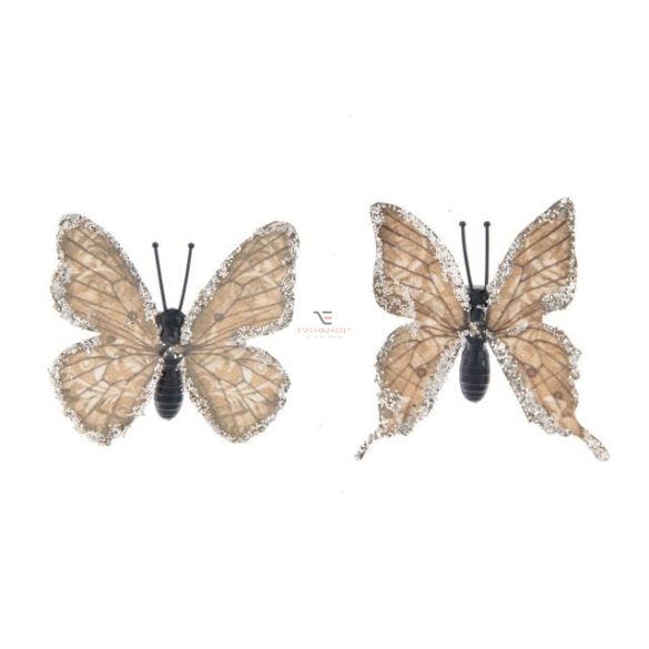 Pillangó csipesszel glitteres papír 5,5 cm barna 8  db-os szett
