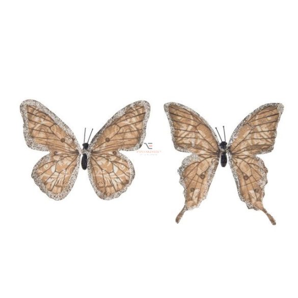 Pillangó csipesszel glitteres papír 11 cm sötét barna 6 db-os szett