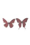 Pillangó csipesszel glitteres papír 11 cm piros kockás 6 db-os szett