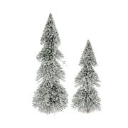   Fenyő dekoráció műanyag 20cm+14,5cm fehér 2 db / szett karácsonyi falu kellék