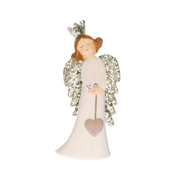 Angyal figura álló,glitteres szárnyakkal kerámia 6,6x5,6x13,7cm fehér,arany karácsonyi figura