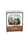 Vintage TV karácsonyi jelenettel,mozgó fenyőfával LEDes, elemes poly 13,8x10x16,5CM színes karácsonyi falu kellék