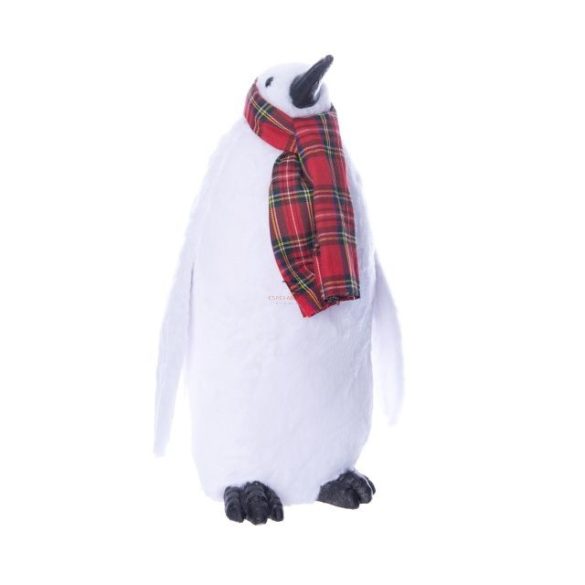 Pingvin sállal álló hungarocell/szövet 34x33x71 fehér,szürke karácsonyi figura