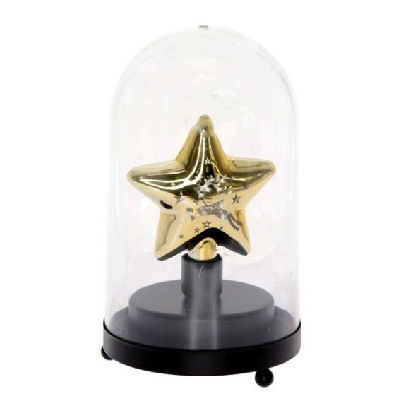Üvegbúra csillaggal műanyag, fém, LED 10×17,5 cm fekete karácsonyi lakásdekoráció
