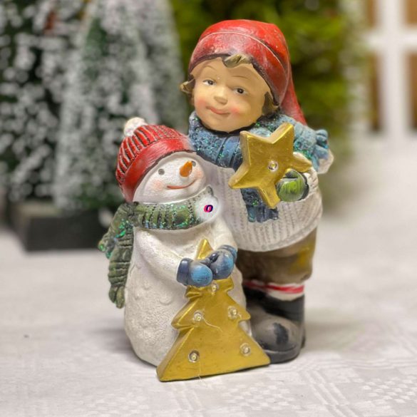 Gyerek karácsonyfával, hóemberrel álló LED poly 14,5x8x16 cm színes 2 féle karácsonyi figura