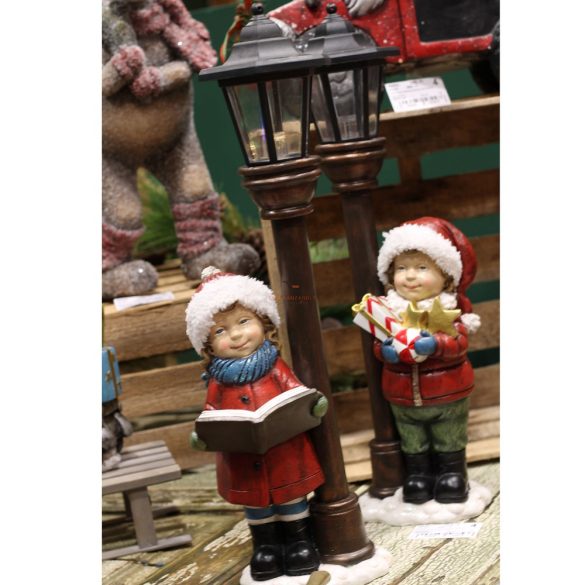 Kandeláber gyerekkel elemes LED poly 16x13,5x52 cm színes 2 féle karácsonyi figura