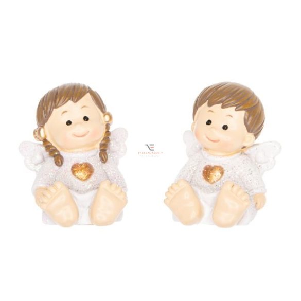 Angyal babák ülő glitteres poly 2.5x2x3.7cm fehér 2 féle karácsonyi figura