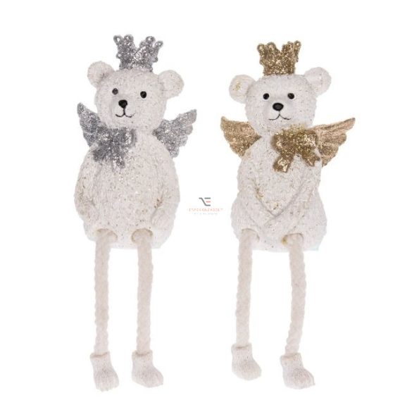 Jegesmedve koronával lógólábú poly 7x7x10 cm fehér 2 féle karácsonyi figura