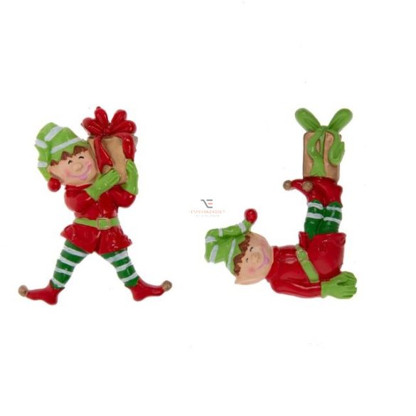 Karácsonyi manó öntapadós poly 8x6x1,4cm piros,zöld 2 db / szett karácsonyi dekorációs kellék