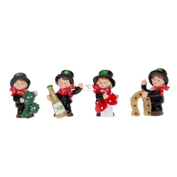 Kéményseprő kendővel poly 4,8x2,7x1,5cm fekete,piros 4 db / szett karácsonyi figura