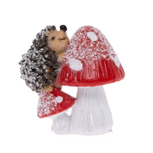 Süni gombával poly 6,5x6x3,8cm piros,barna karácsonyi figura