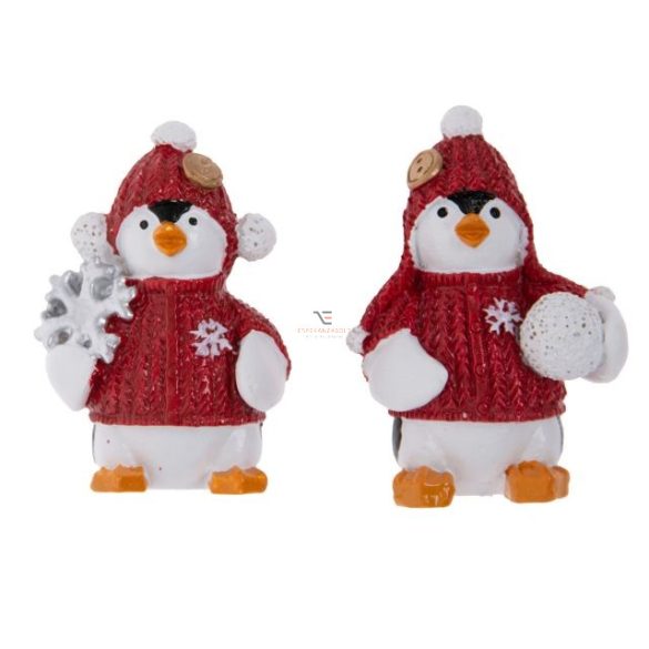 Pingvin öntapadós poly 5,6x3,6x1,2cm piros fehér 2 db / szett karácsonyi dekorációs kellék