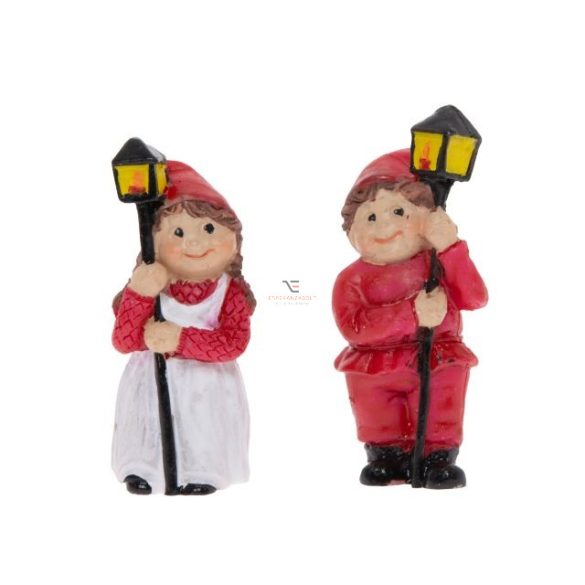 Gyerek kandeláberrel poly 5,3x2,1x2cm piros,fehér 2 db / szett karácsonyi figura