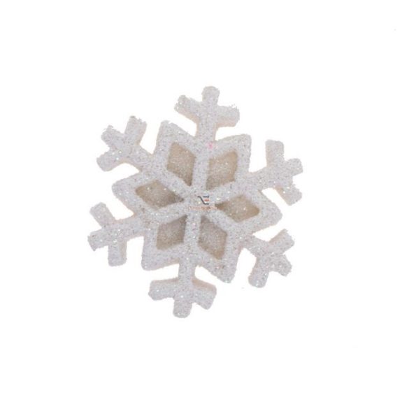 Hópihe öntapadós poly 3,4x3,4x0,5cm fehér glitteres 6 db / szett karácsonyi dekorációs kellék