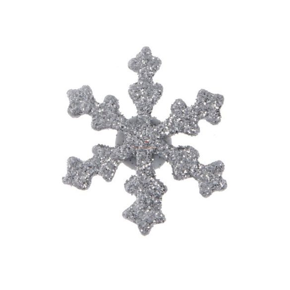 Hópihe öntapadós poly 3,4x3,4x0,5cm ezüst glitteres 6 db / szett karácsonyi dekorációs kellék