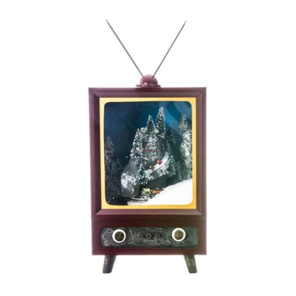 TV világító,havazó,zenélő-elektromos fa 26x28x42cm sznes karácsonyi figura