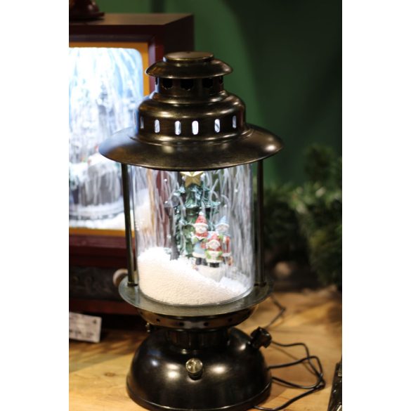 Asztali lámpás világító,havazó,zenélő-elektromos/elemes műanyag 42x24cm fényes fekete karácsonyi figura