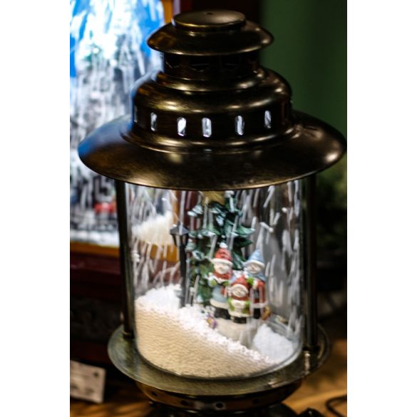 Asztali lámpás világító,havazó,zenélő-elektromos/elemes műanyag 42x24cm fényes fekete karácsonyi figura