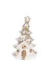 Házikó LED világítással kerámia 19,5x14,5x30cm fehér, ezüst, arany karácsonyi figura