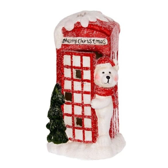 Telefonfülke jegesmedvével kerámia 16x17,5x31cm fehér, piros karácsonyi figura