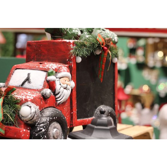 Autó írható táblával kerámia 42x18x34cm piros,fekete karácsonyi figura