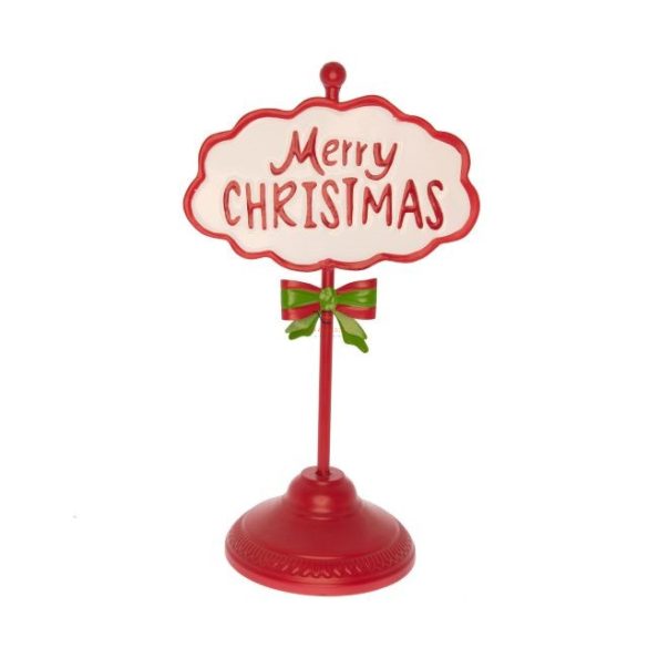Tábla Merry Christmas fém 22,5x15,5x39 cm piros/fehér karácsonyi figura