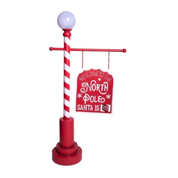 Mikulásjelző tábla LED világítással fém 58x24x114 cm piros/fehér karácsonyi figura