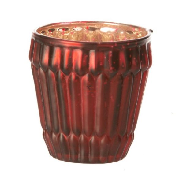 Mécsestartó kerek üveg 9x9x9,5cm piros