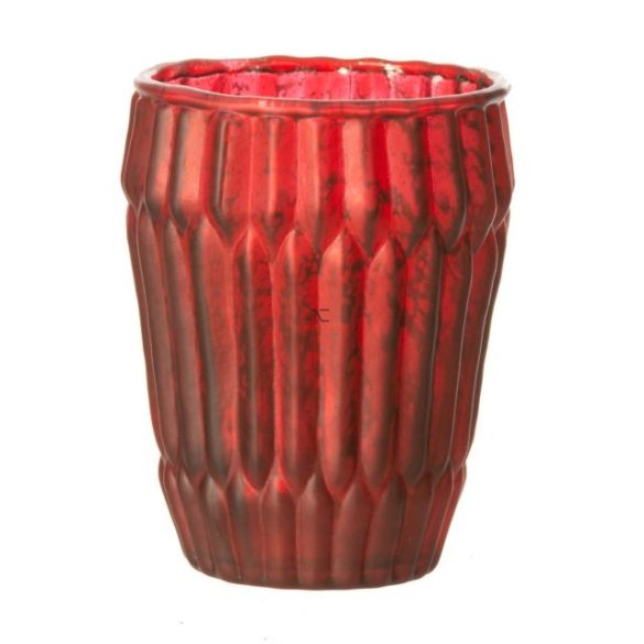 Mécsestartó kerek üveg 8,5x8,5x11cm piros
