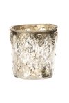 Mécsestartó fém virágos berakással üveg 10x10 x11cm átlátszó,ezüst