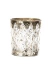 Mécsestartó fém virágos berakással üveg 13x13x15cm átlátszó,ezüst