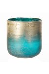 Mécsestartó kerek üveg 10x10cm kék,ezüst
