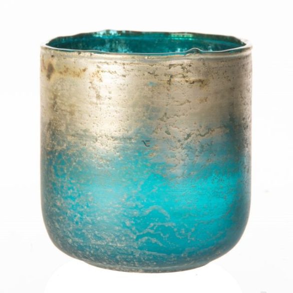 Mécsestartó kerek üveg 10x10cm kék,ezüst