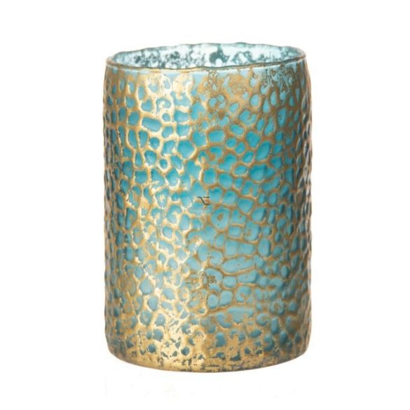 Mécsestartó kerek üveg 10x15,5cm kék,arany